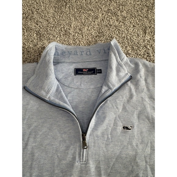 Vineyard Vines Other - Vineyard Vines Mens XXL Quarter Zip Pullover Blue White Striped Pique Sweater